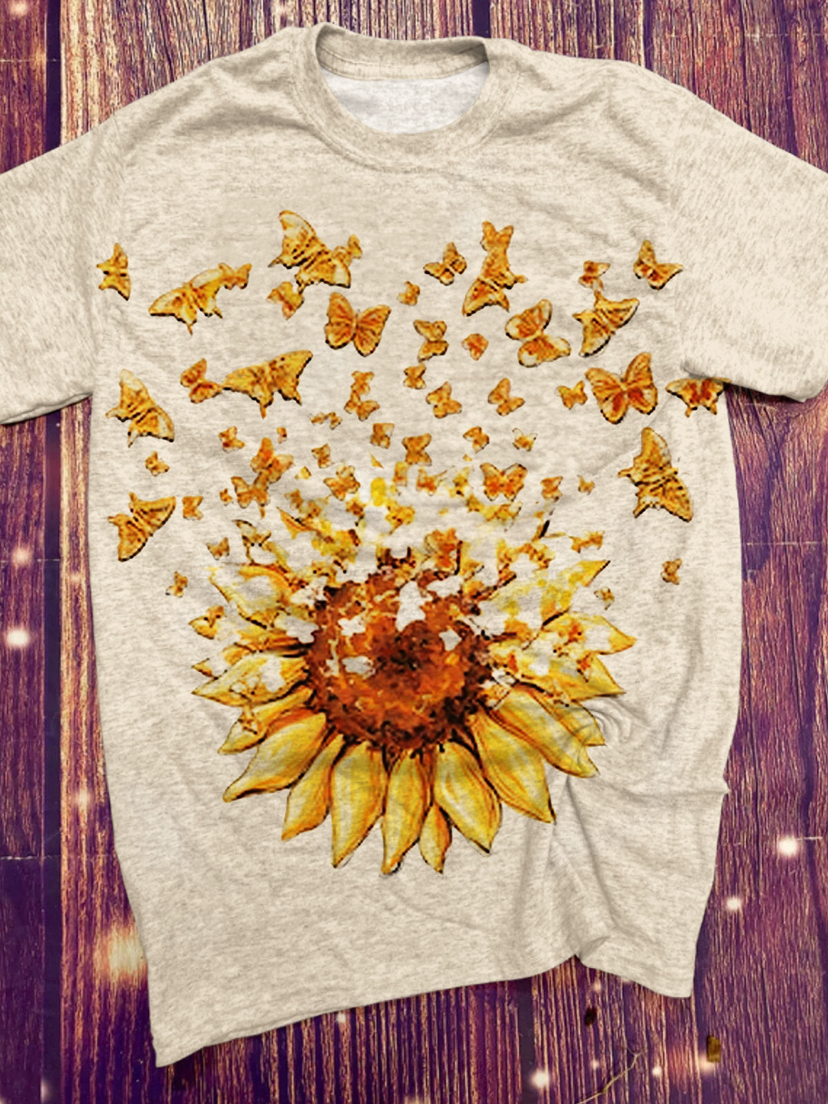 Women's Sunflower Butterfly Print Casual T-Shirt