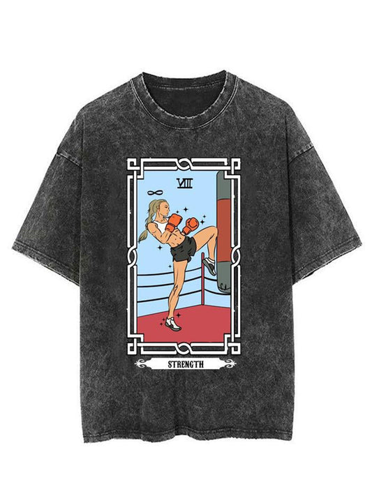 Tarot Cards Boxing Girl Unisex Short Sleeve Washed T-Shirt