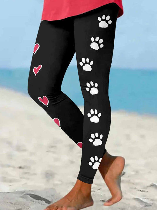 Dog Footprint Love Funny Word Print Leggings