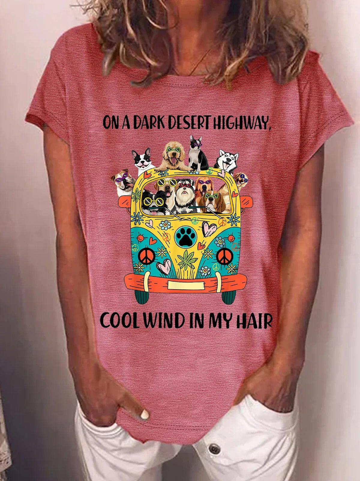 Funny On A Dark Desert Highway Cool Wind In My Hair Graphic Printing Casual Cotton-Blend Text Letters Crew Neck T-shirt