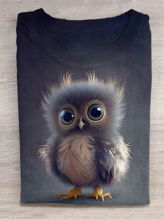 Funny Cute Owl Art Print Crew Neck T-shirt