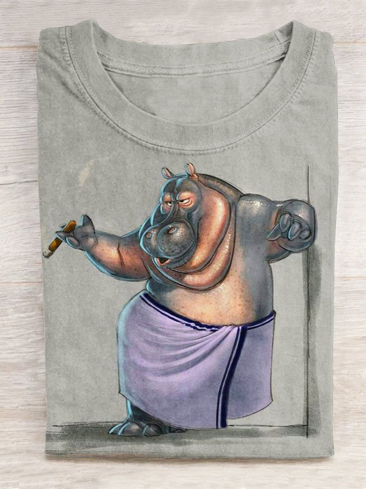 Funny Hippo Smoking Art Pattern Crew Neck T-shirt