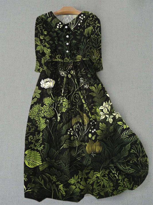 Women's Floral Print Lapel Casual Dress