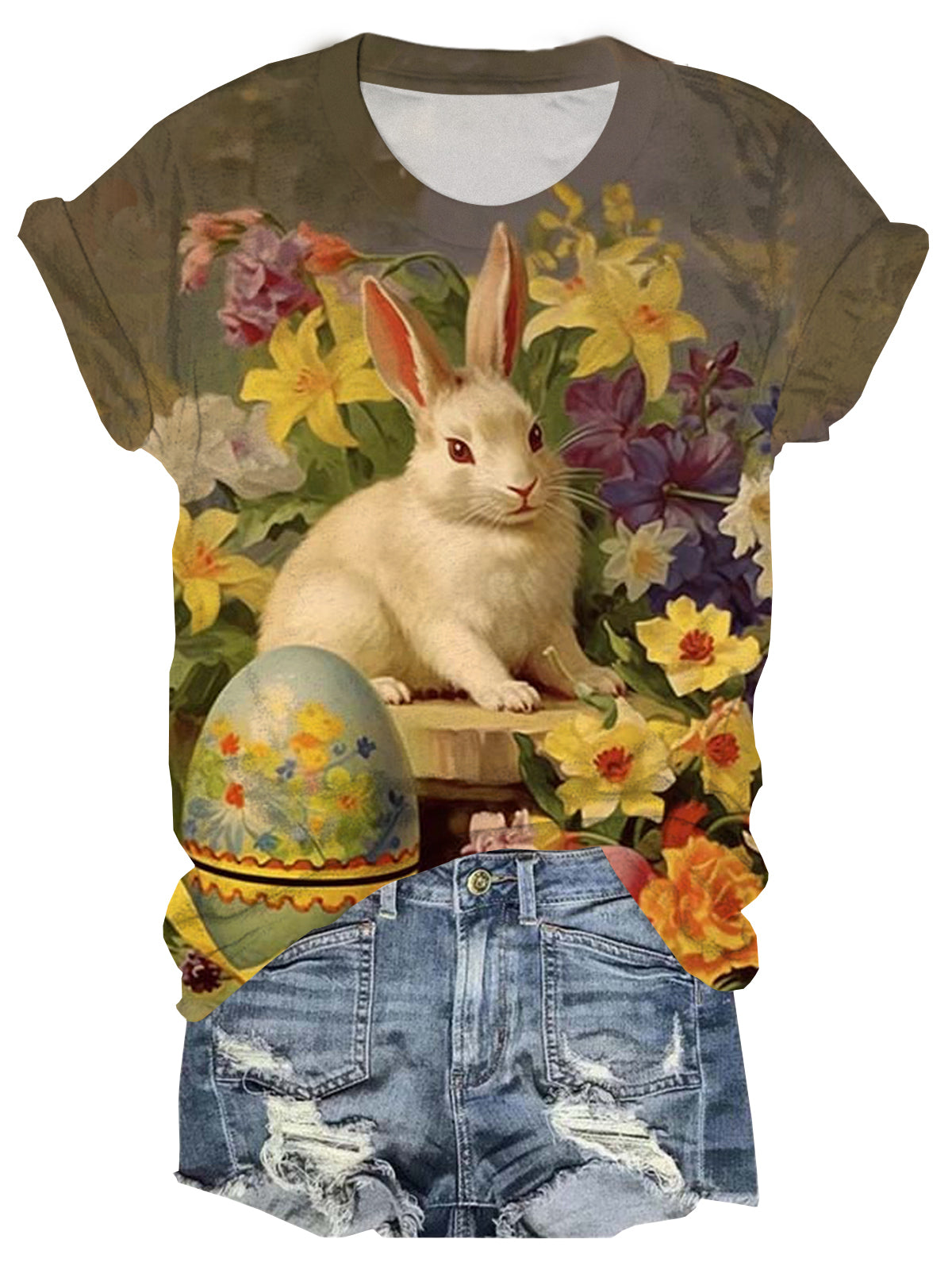 Vintage Easter Bunny Crew Neck T-Shirt