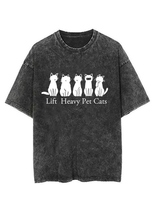 Lift Heavy Pet Cats Unisex Short Sleeve Washed T-Shirt