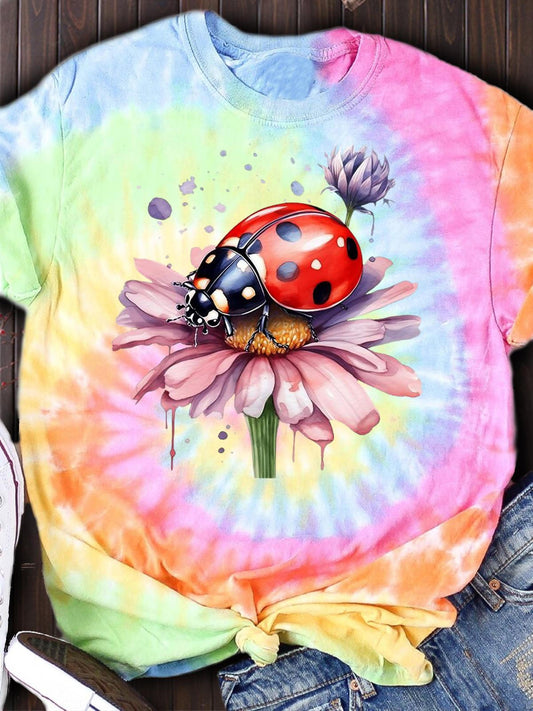 Women's Tie Dye Ladybug Print Casual T-Shirt