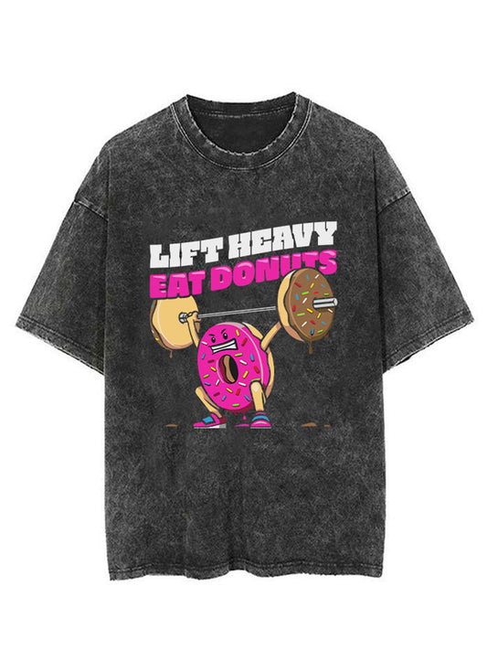 Donuts Weightlifting Unisex Short Sleeve Washed T-Shirt