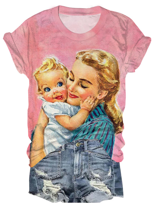 Vintage Mom & Baby Crew Neck T-shirt