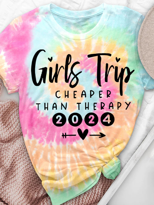 Girls Trip 2024 Cheaper Than Therapy Tie-dye Print T-Shirt