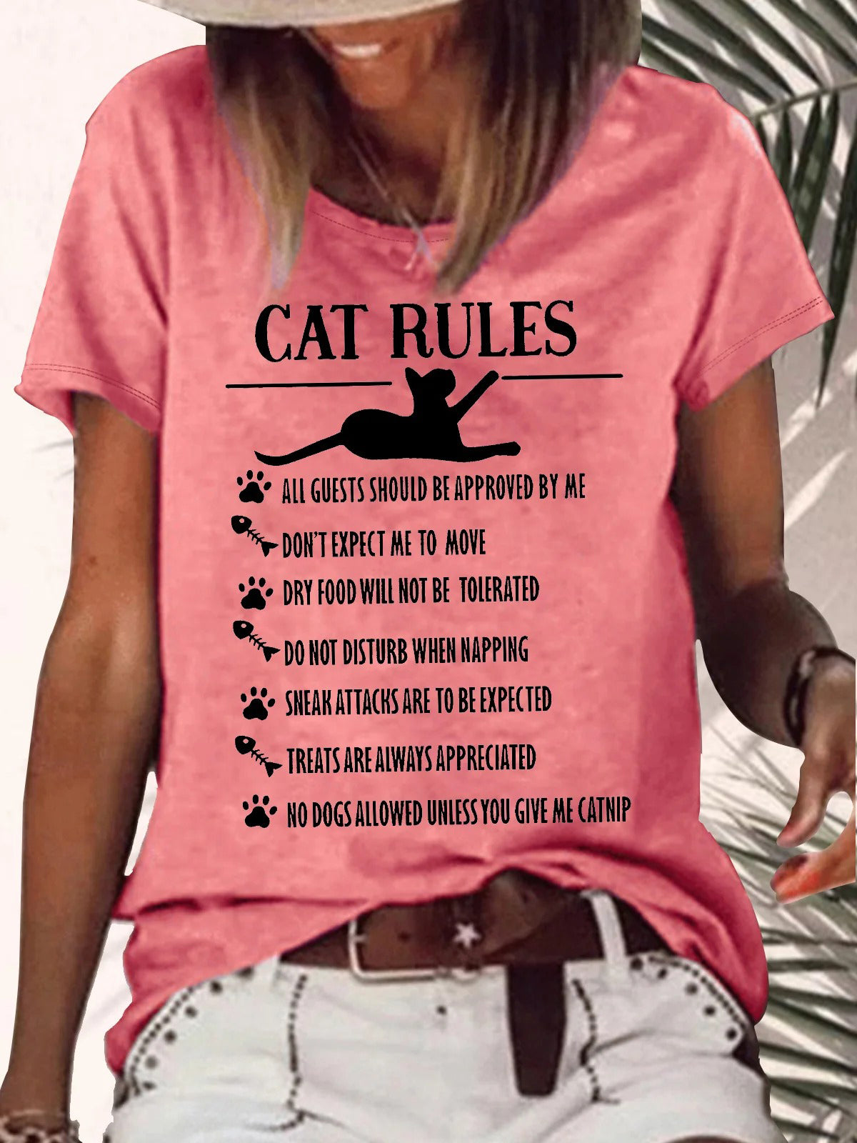 Funny Cat Rules Graphic Printing Crew Neck T-shirt