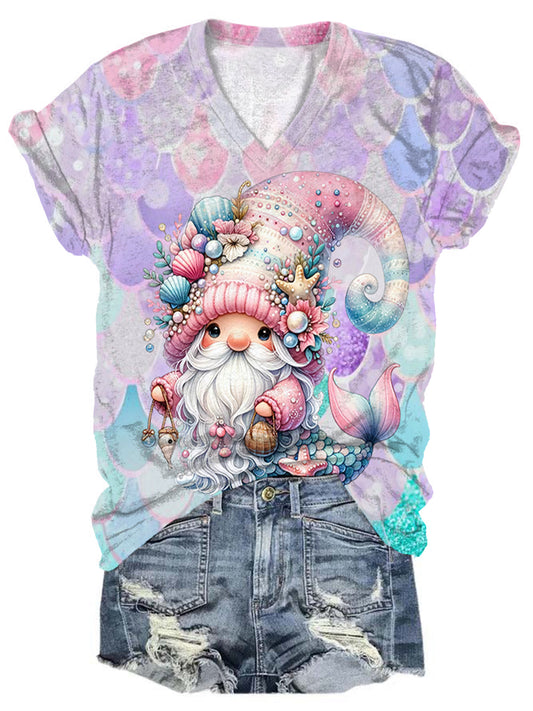 Mermaid Gnome V-Neck T-Shirt