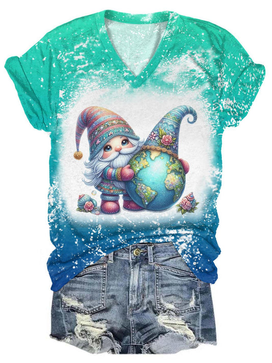 Protect Earth Gnome V-Neck Tie Dye T-Shirt