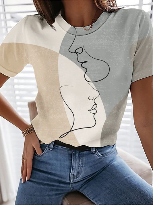 Abstract Line Face Print Crew Neck T-shirt