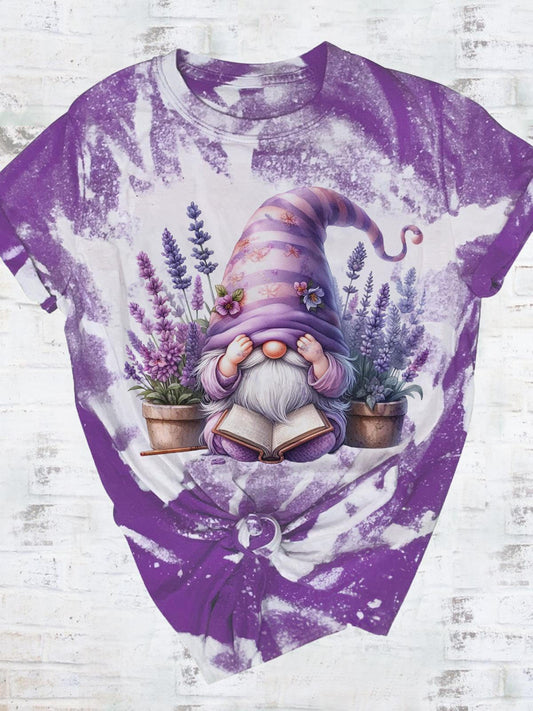 Summer Gnome Lavender Print Crew Neck T-shirt