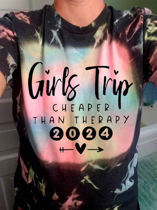 Women's Girls Trip 2024 Print Tie Dye Top