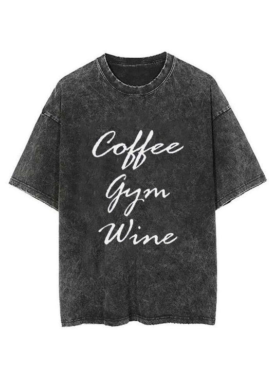 Coffee Gym Wine Funny Word Unisex Short Sleeve Washed T-Shirt