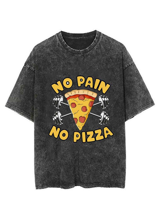 Fitness Dumbbel Pizza Unisex Short Sleeve Washed T-Shirt