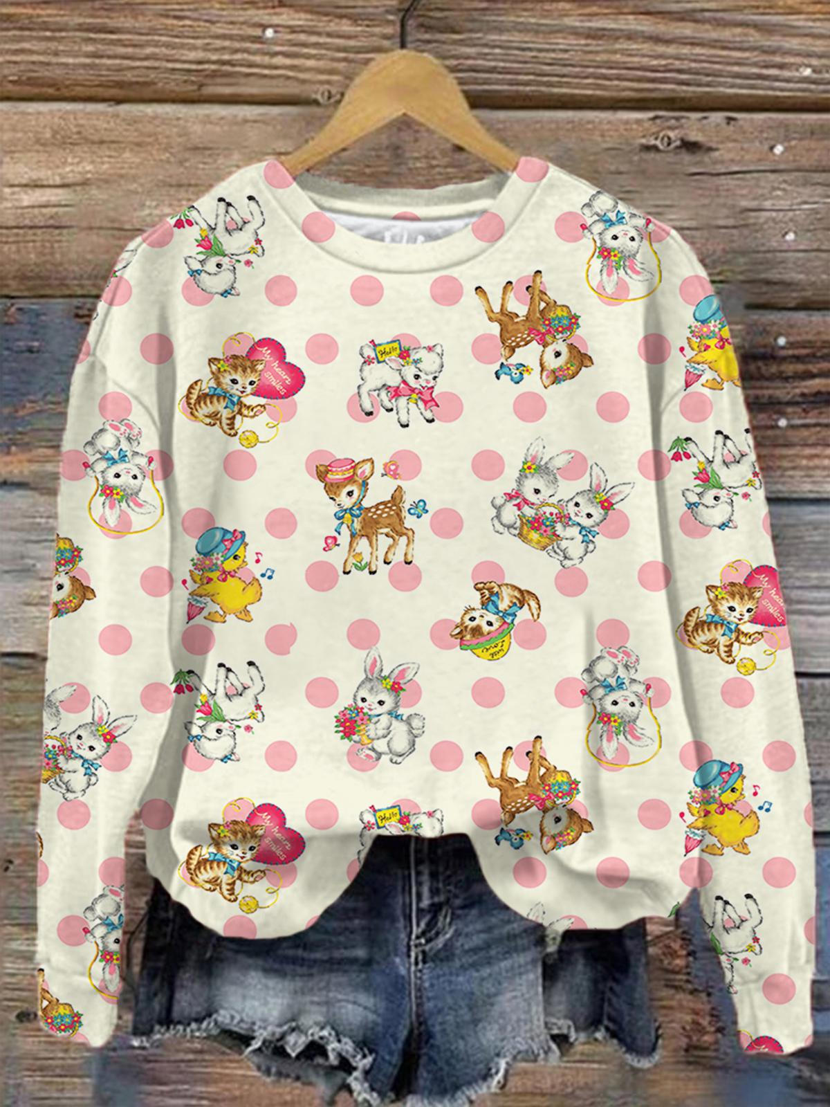 Vintage Polka Dots Animals Long Sleeve Top