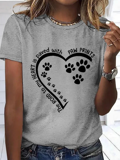 Dog Lovers The Road To My Heart Is Paved With Paw Crew Neck T-shirt