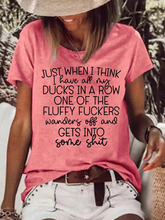 Ducks In A Row Funny Letters Crew Neck T-shirt