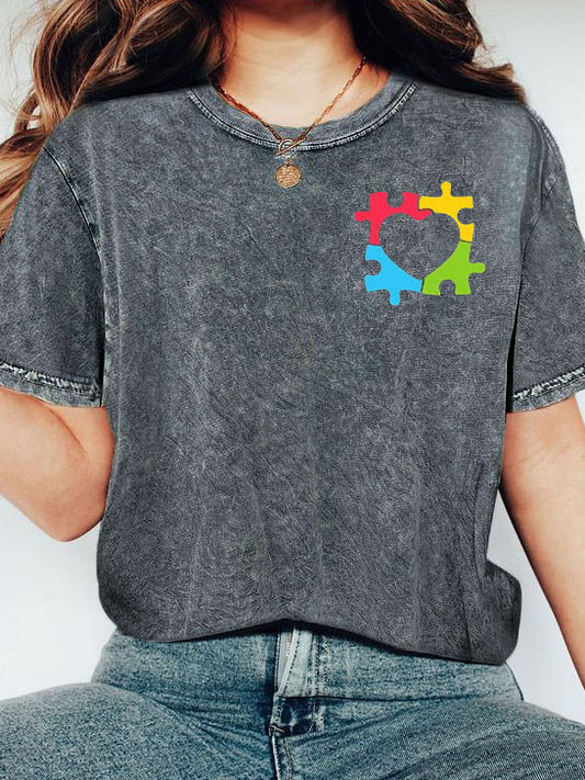 Autism Awareness Puzzle Heart Print Unisex T-Shirt