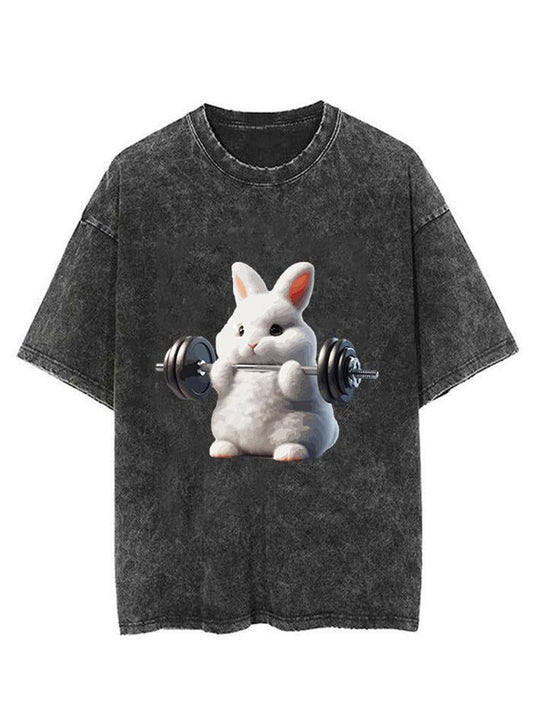 Boxing Rabbit Unisex Short Sleeve Washed T-Shirt