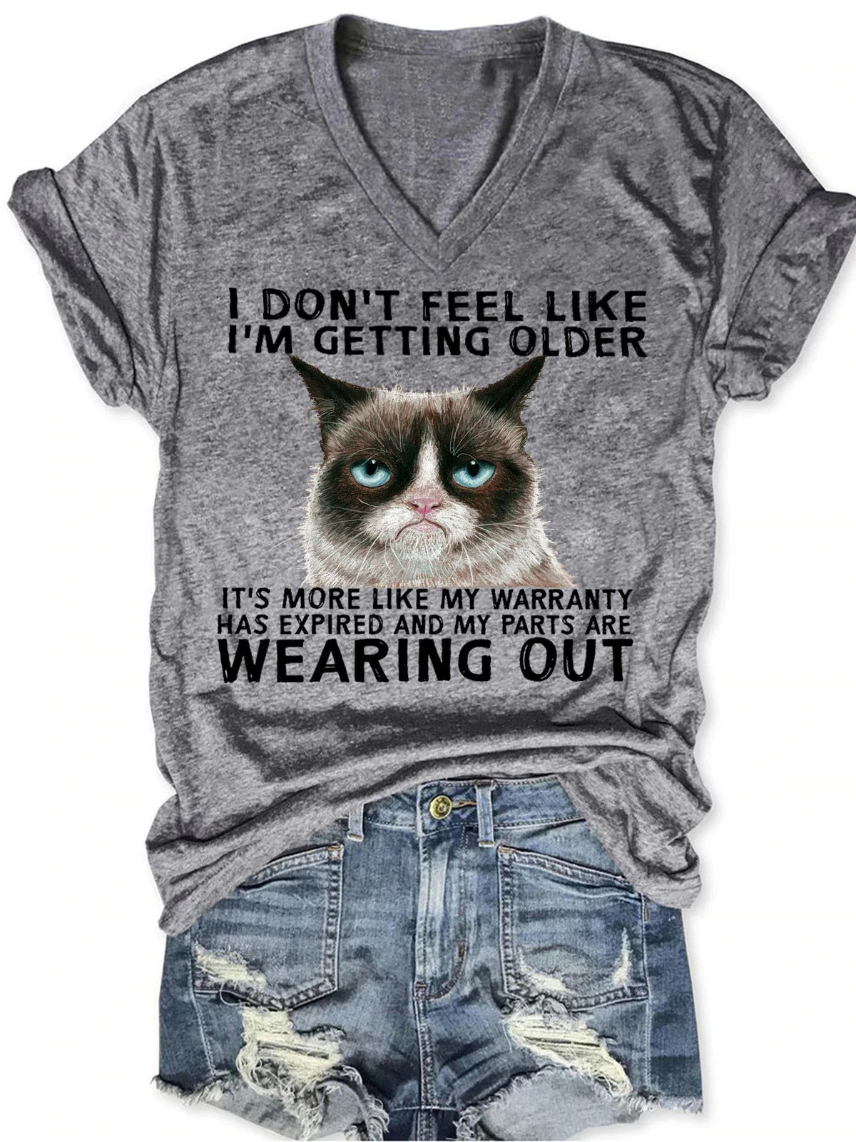 Funny Qoute Grumpy Cat V-Neck Short Sleeve T-Shirt