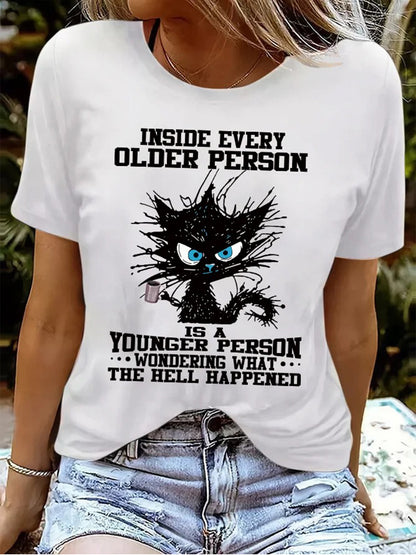 Funny Grumpy Cat Inside Every Older Person Is A Younger Person Crew Neck T-shirt