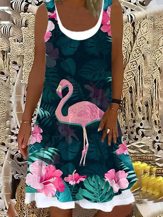 Flamingo Print Pocket Dress