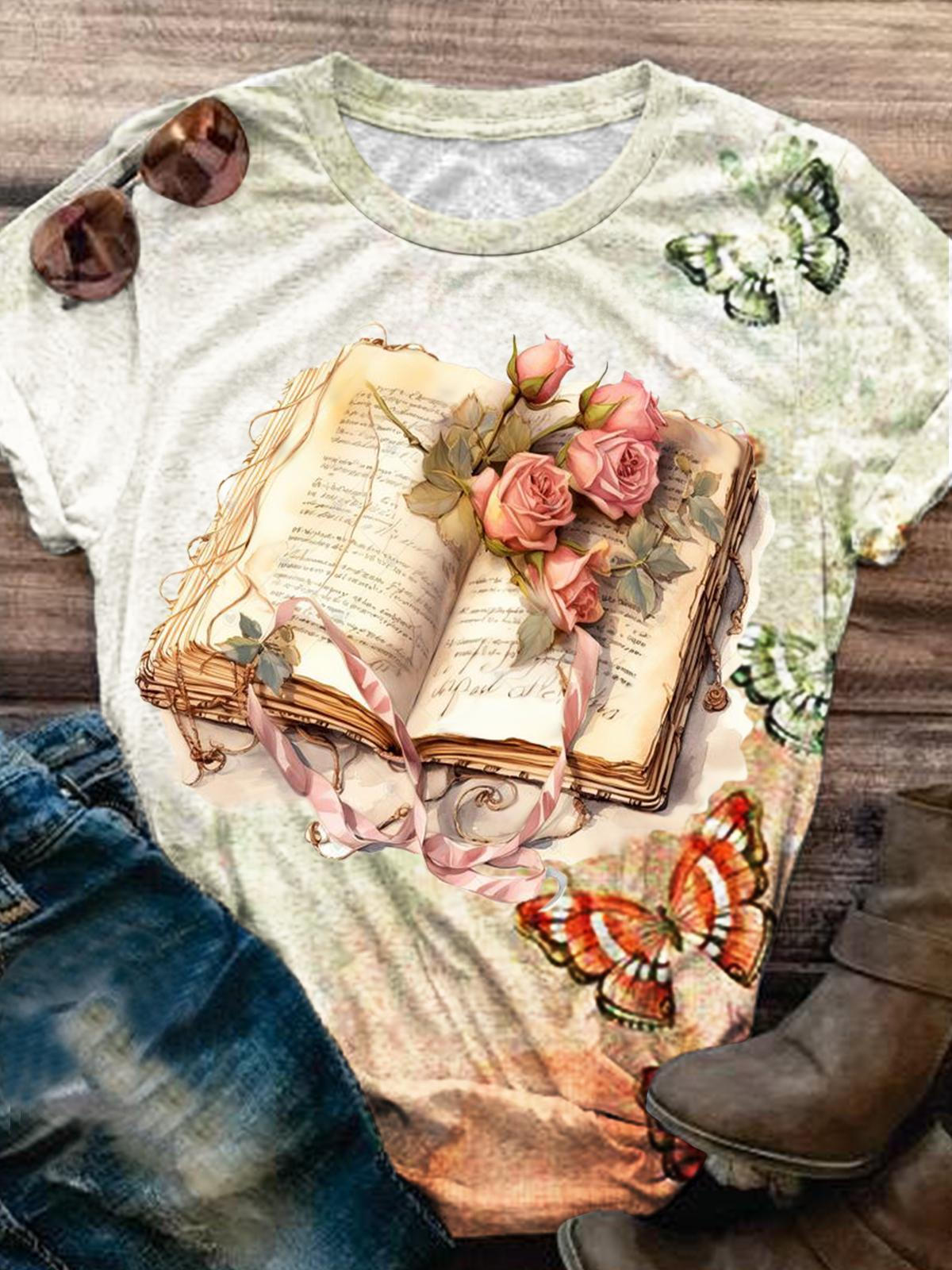 Women's Floral Book Print Casual Top