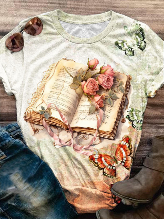 Women's Floral Book Print Casual Top