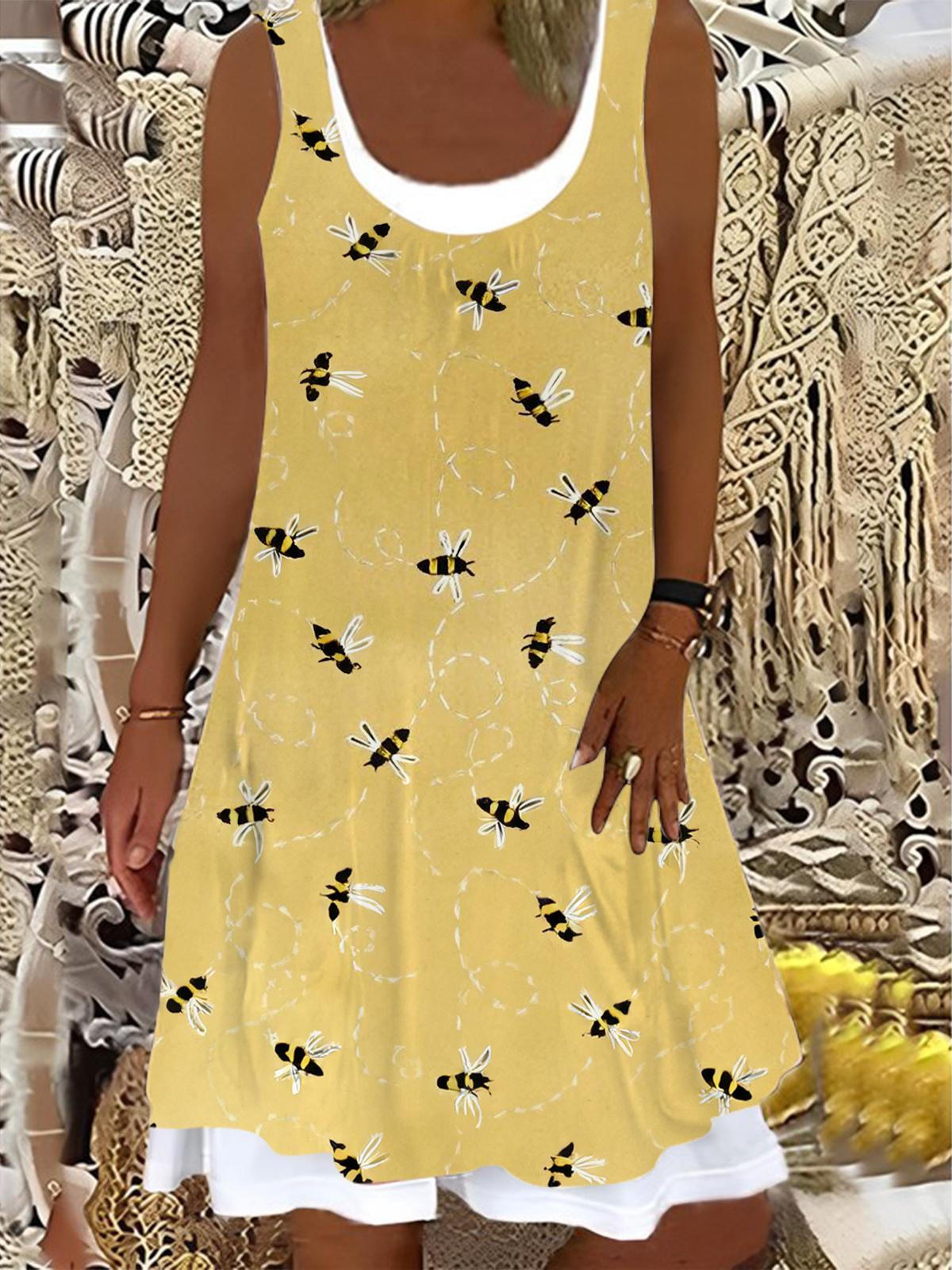 Ladies Bee Print False Two Dress