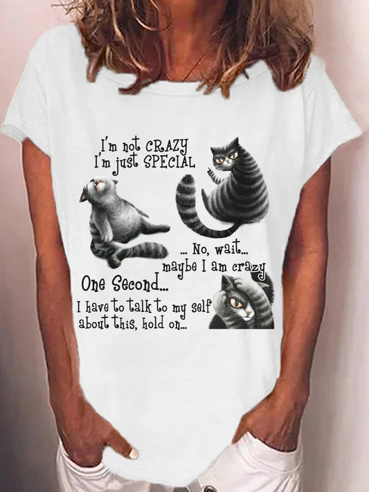 I'm Not Crazy I'm Just Special Funny Cat Crew Neck T-shirt