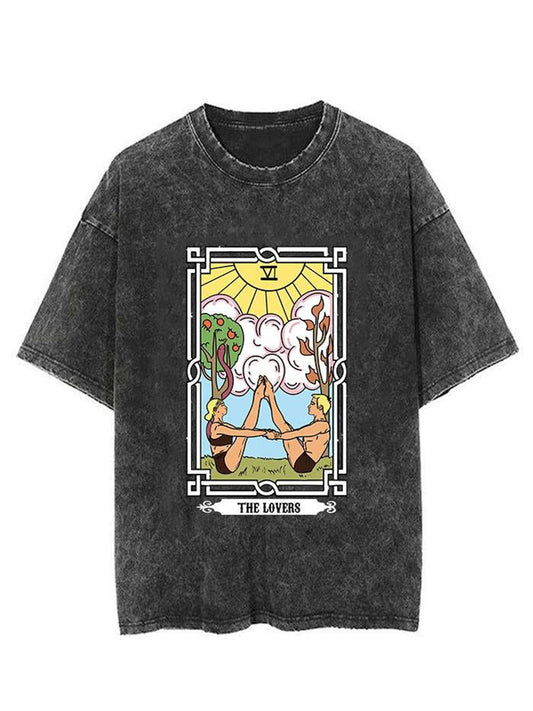 Tarot Cards Yoga Unisex Short Sleeve Washed T-Shirt