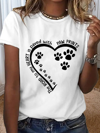 Dog Lovers The Road To My Heart Is Paved With Paw Crew Neck T-shirt