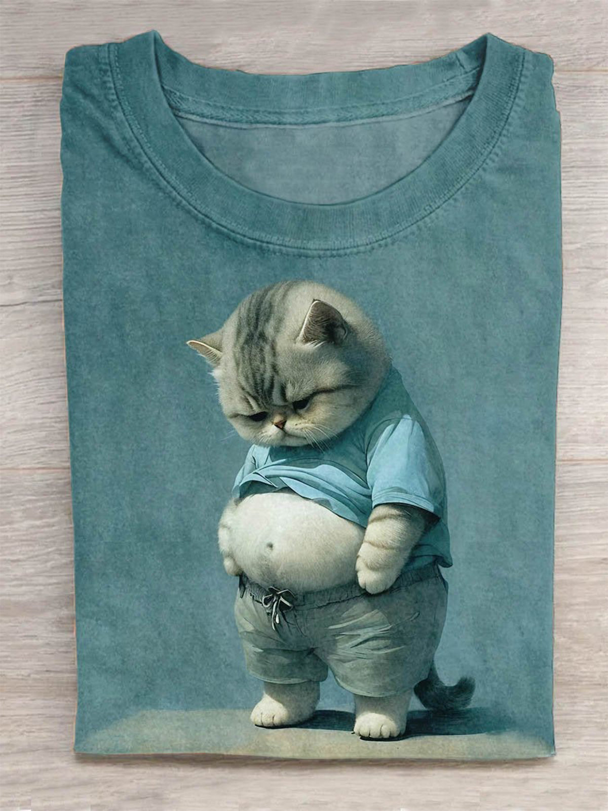 Pot Belly Cat Crew Neck T-shirt