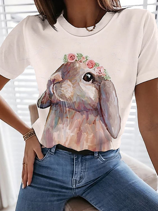 Floral Crow Bunny Crew Neck T-shirt