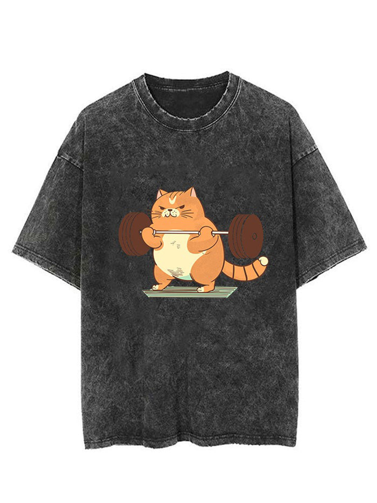 Weightlifting Cat Unisex Short Sleeve Washed T-Shirt