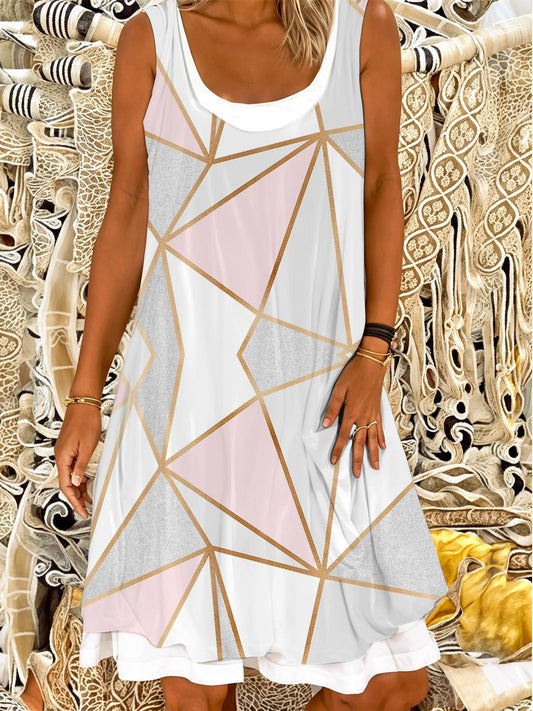 Ladies Geometric Print False Two Dress