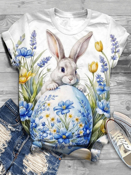 Easter Day Rabbit Lavender Crew Neck T-shirt