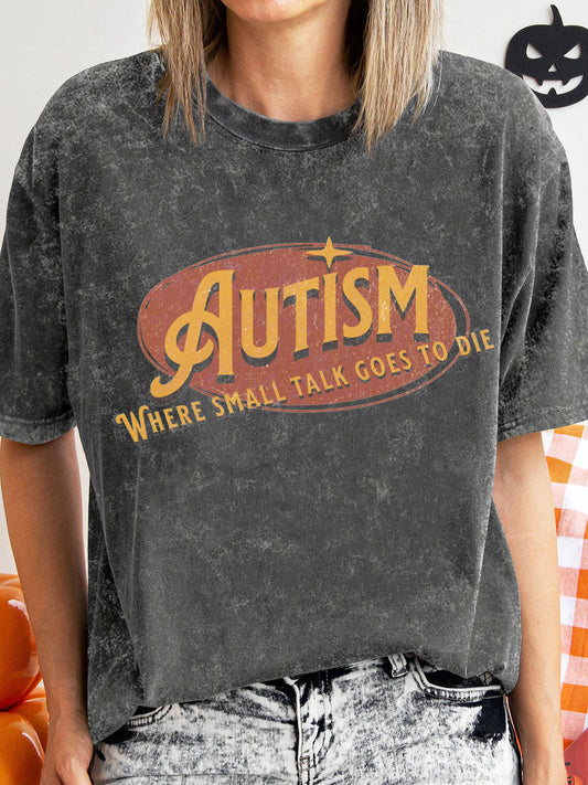 Autism Print Unisex Short Sleeve Washed T-Shirt
