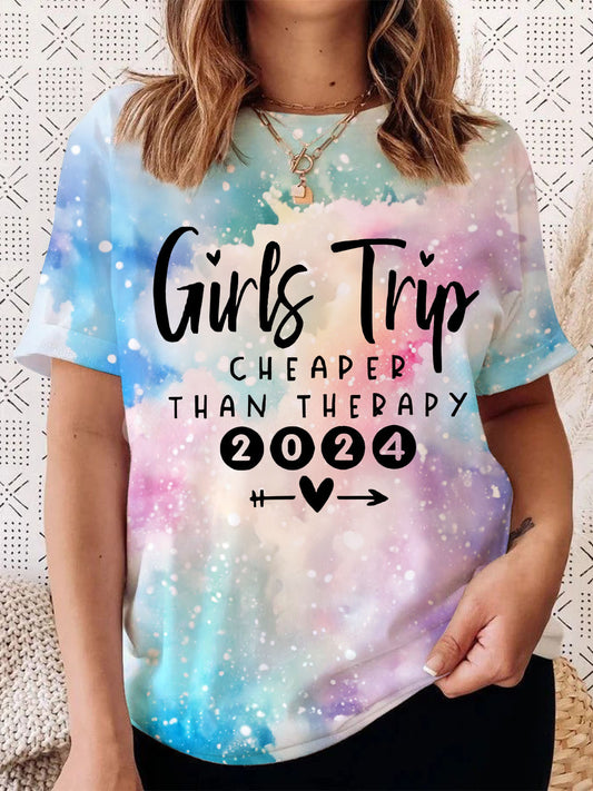 Women's Girl Trip 2024 Print Crew Neck T-shirt