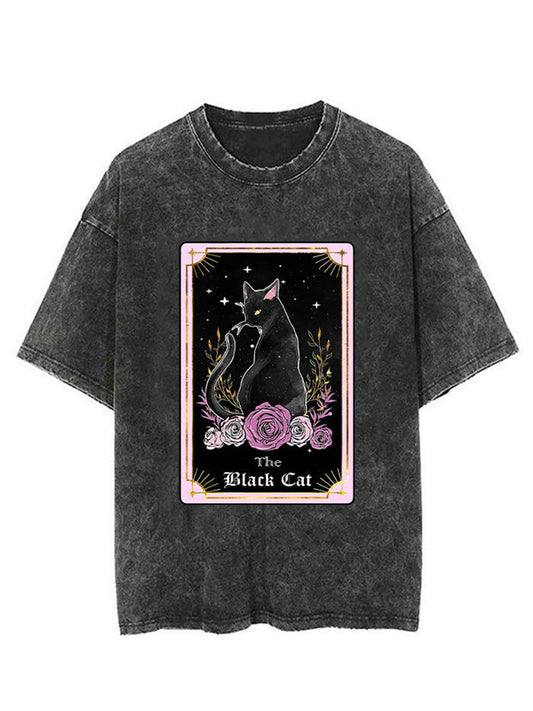 Tarot Cards Dark Cat Unisex Short Sleeve Washed T-Shirt