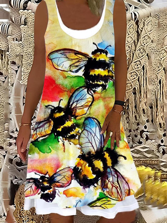 Bee Watercolor Art Ladies False Two Dress