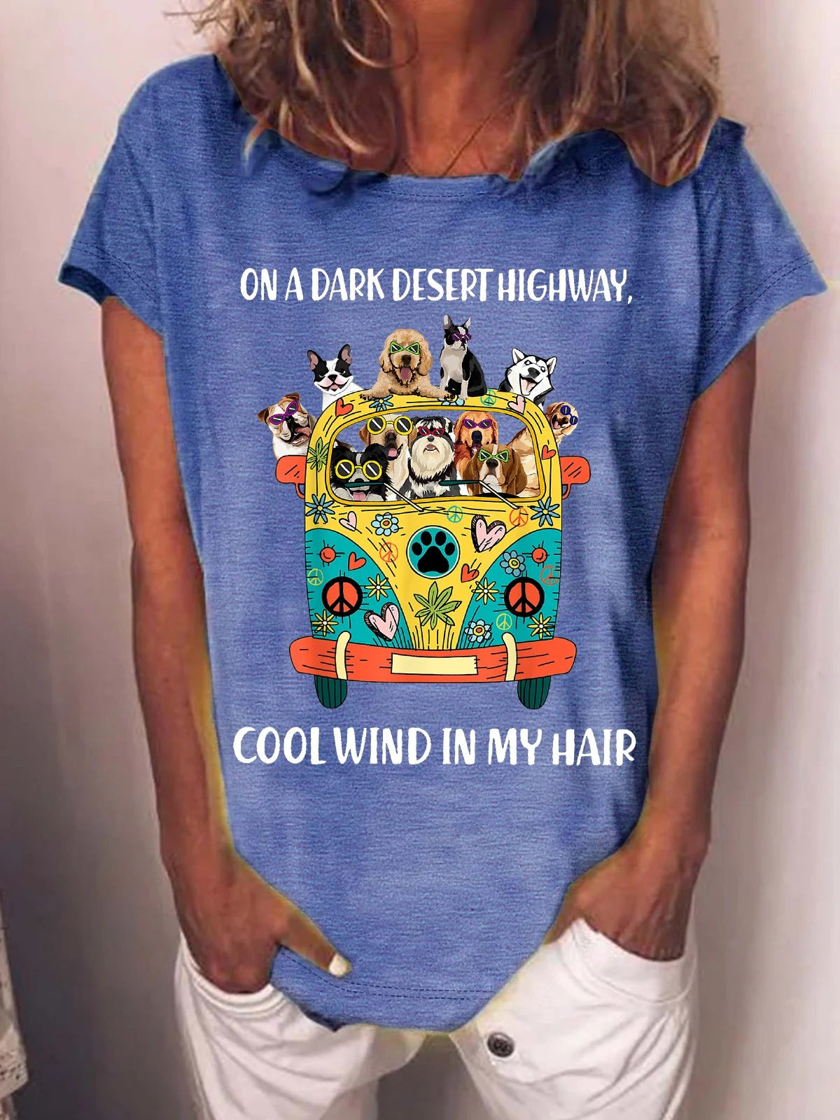 Funny On A Dark Desert Highway Cool Wind In My Hair Graphic Printing Casual Cotton-Blend Text Letters Crew Neck T-shirt