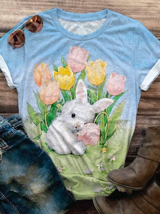 Cute Rabbit Crew Neck T-shirt