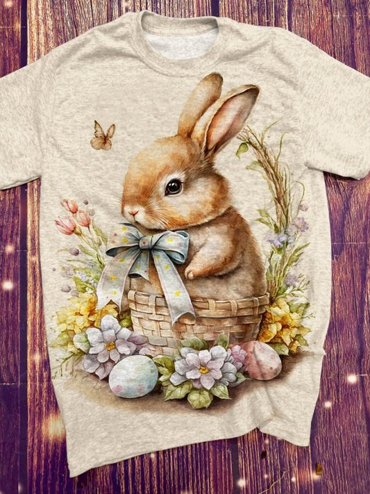 Women's Easter Egg Bunny Print Crew Neck T-Shirt