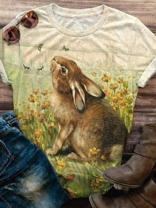 Vintage Moth Bunny Crew Neck T-shirt