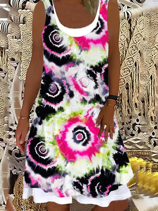 Abstract Pattern Ladies False Two Dress