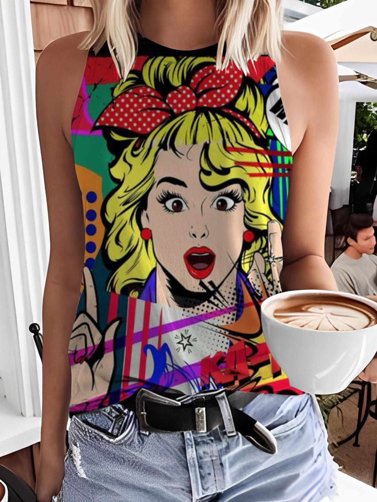 Retro Pop Art Print Tank Top